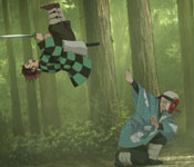 urokodaki throwing tanjiro during training